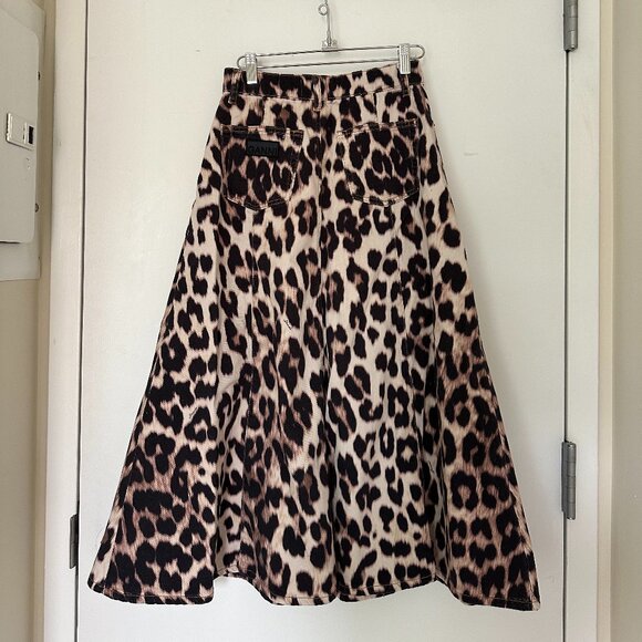 Ganni 100% Cotton Leopard Print Denim Skirt - Picture 6 of 11